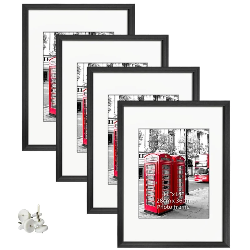 Giftgarden 16x20 Picture Frames Set of 4, Matted to Display 11x14 Picture with Mat or 20x16 Artwork without Mat, Black