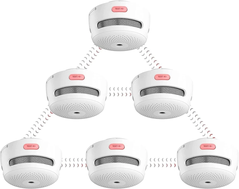 X-Sense Wireless Interlinked Smoke Alarm, Mini Smoke Alarm for Home, 820 ft Transmission Range, Replaceable Battery-Operated Interconnected Fire Alarm, EN 14604, XS01-WR (RF Interconnected), 6-Pack