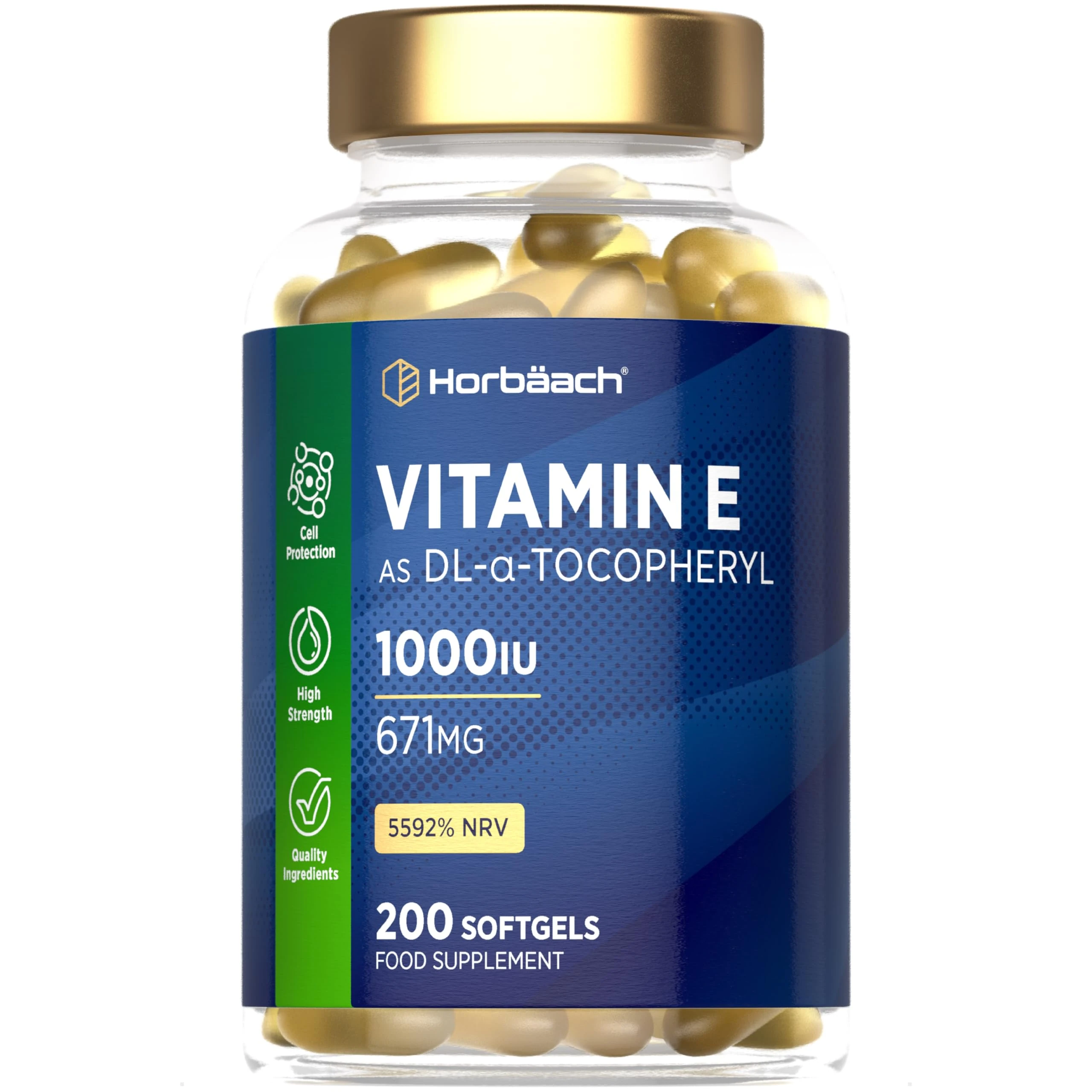 Vitamin E Capsules High Strength 1000iu | 200 Count | Vitamin E as DL-Alpha Tocopheryl Acetate | No Artificial Preservatives | by Horbaach