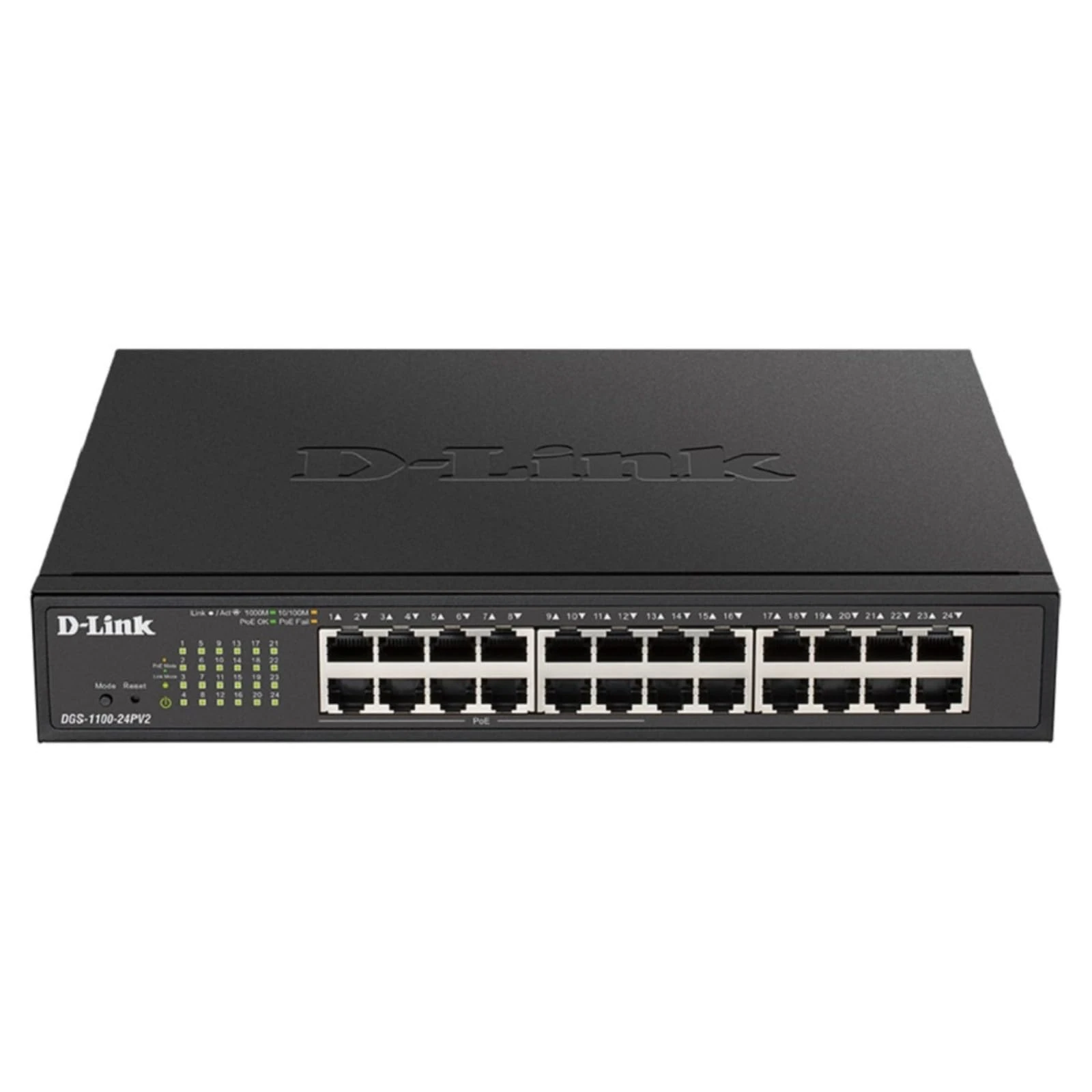D-Link DGS-1100-24PV2 - 24-Port Gigabit PoE Smart Managed Switch with 12 PoE Ports, 100W PoE power budget, 802.3af/at, VLAN support, layer 2 features, QoS, 802.3az EEE, Fanless, Black