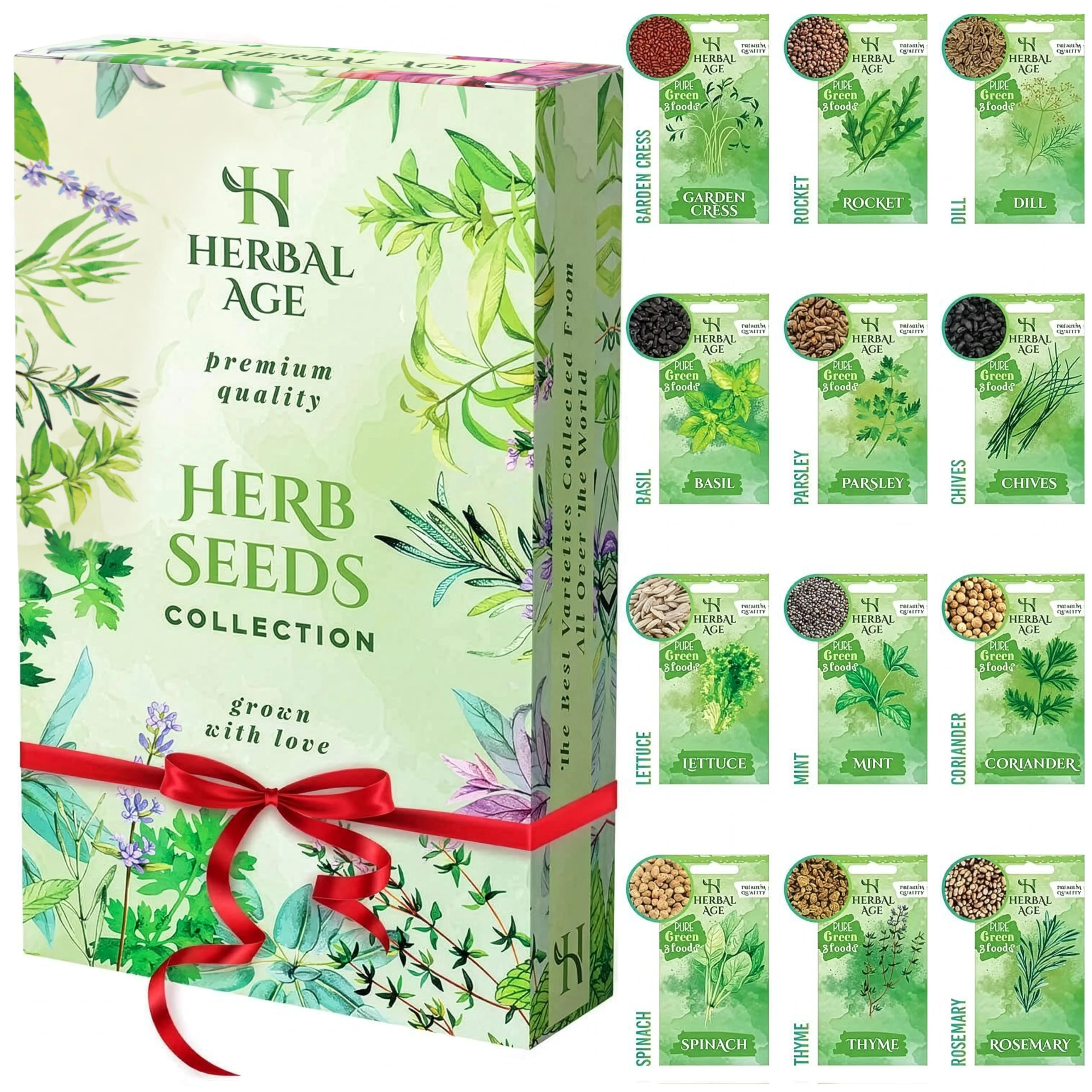 Herbal Age Grow Your Own Herb Garden Kit, 12 Herbs Plants, 8700 Herb Seed Box for Planting UK, Salad Leaves, Basil Seeds, Mint, Cress Seeds, Veg Plant Gardening Gift for Men, Women, Kids