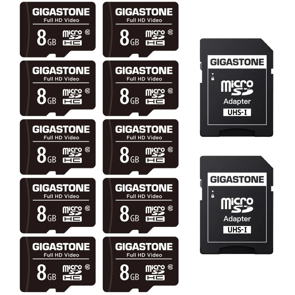GIGASTONE 8GB 10-Pack Micro SD Card, Full HD Video, GoPro Surveillance Security Cam Action Camera Sports Cam Drone, 80MB/s Micro SDHC UHS-I U1 C10 Class 10