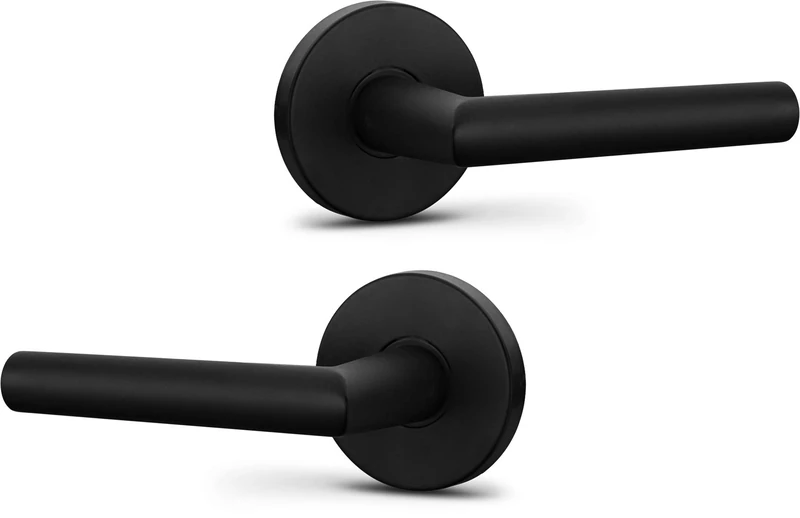Berlin Modisch Dummy Lever Door Handle Pack of 2 Sleek Round Non-Turning Single Side Pull Only Lever Set [for Closet or French Doors] Heavy Duty - Iron Black Finish