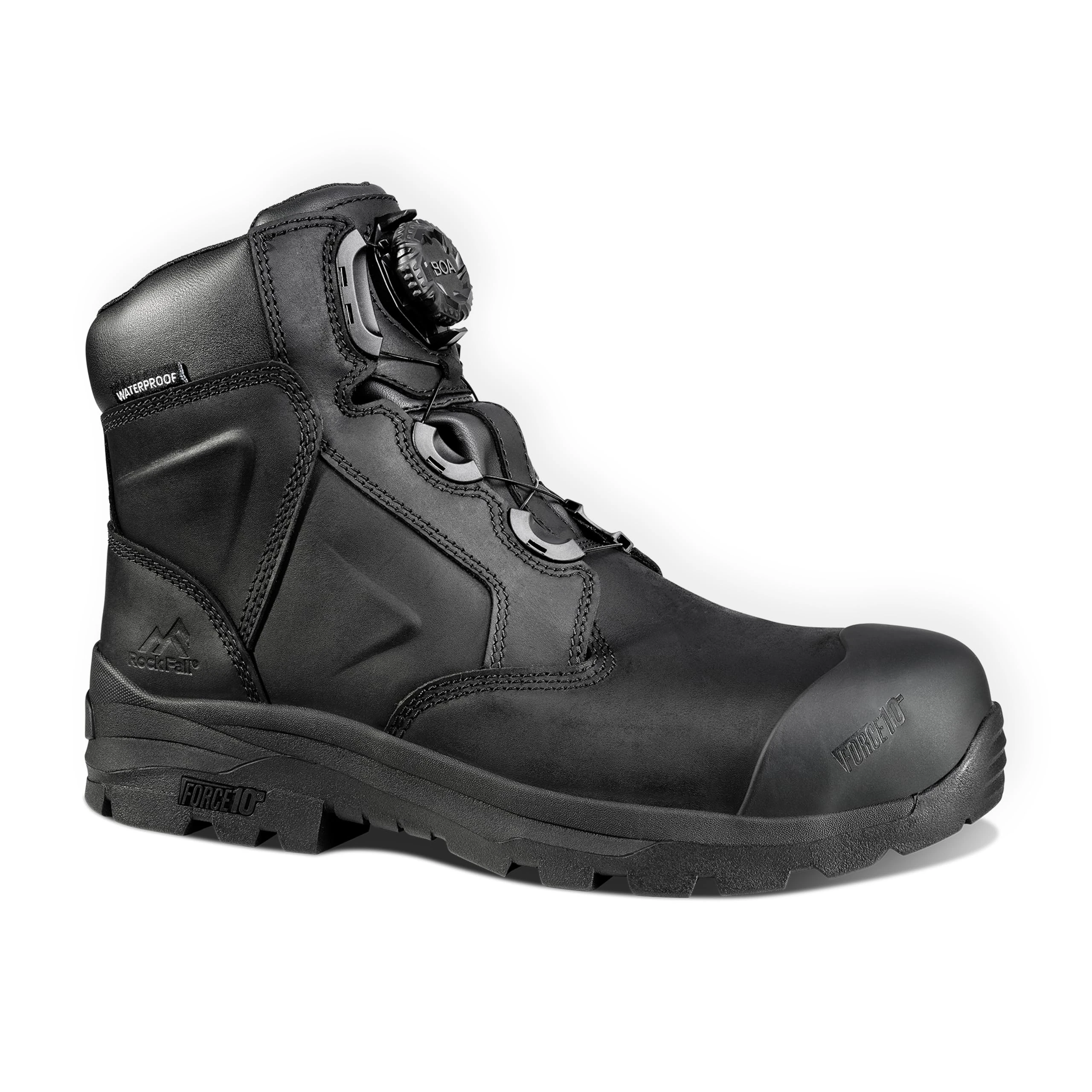 Rock Fall Dolomite Safety Boot FibreGlass Toe Cap Safety Boot Black Unisex, Waterproof and BOA Dial Lacing Safety Boots, SRC Slip Rated Work UK 8
