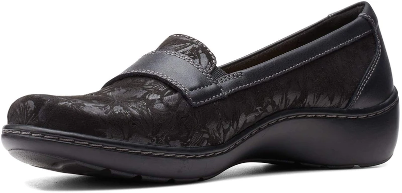 Clarks Women's Cora Daisy Loafer Flat, Black Tumbled Leather, 8 UK