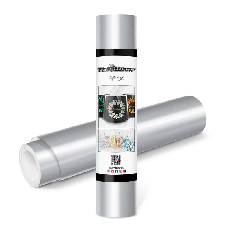 TECKWRAP Permanent Adhesive Vinyl 12" x 10ft, Glossy Silver