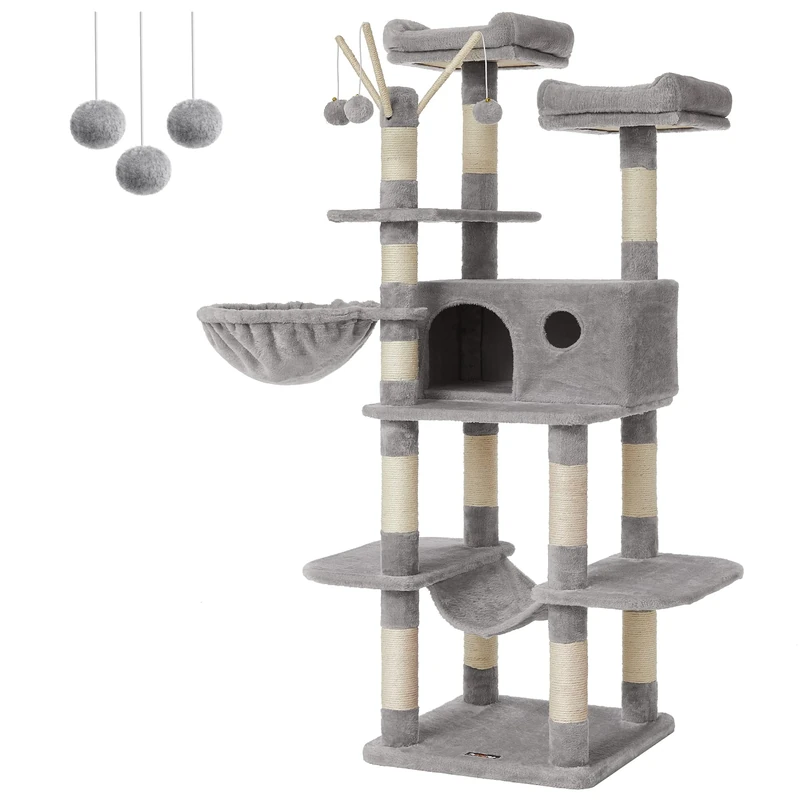 FEANDREA Cat Tree, XXL Cat Condo, 164 cm, Light Grey PCT087W01