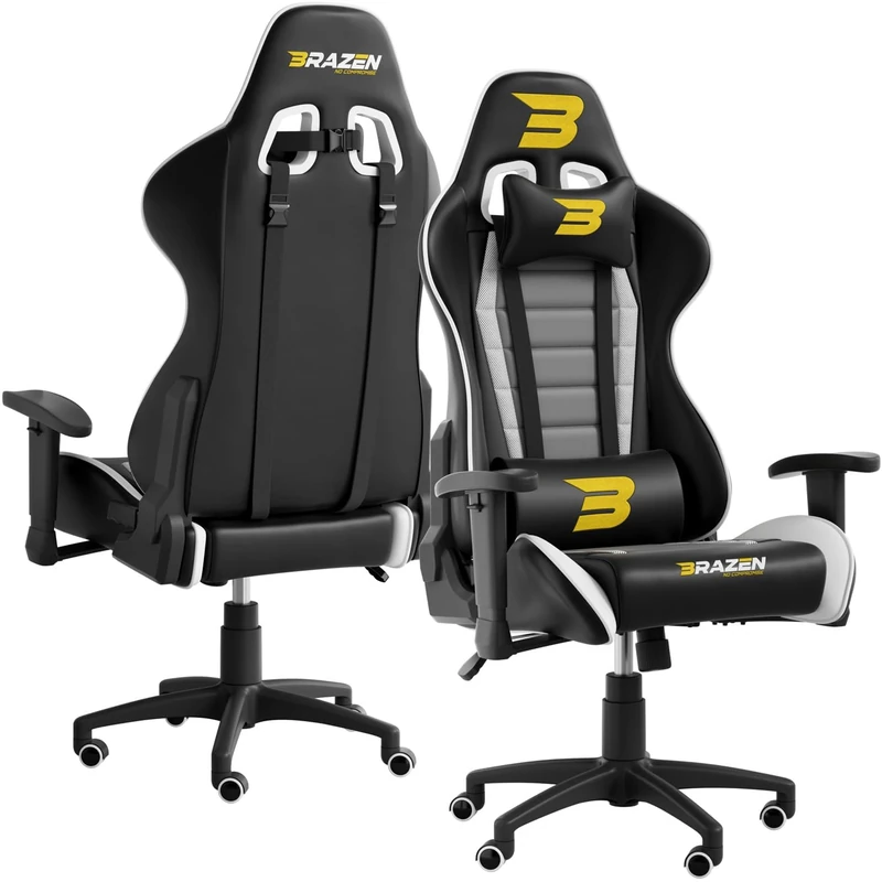 BraZen Sentinel PC Adult Chairs Gaming Chair for Adults Ergonomic Office Seat Computer Gaming Chairs for Adults Video Game Chaors Gamer PC - White - Image 1