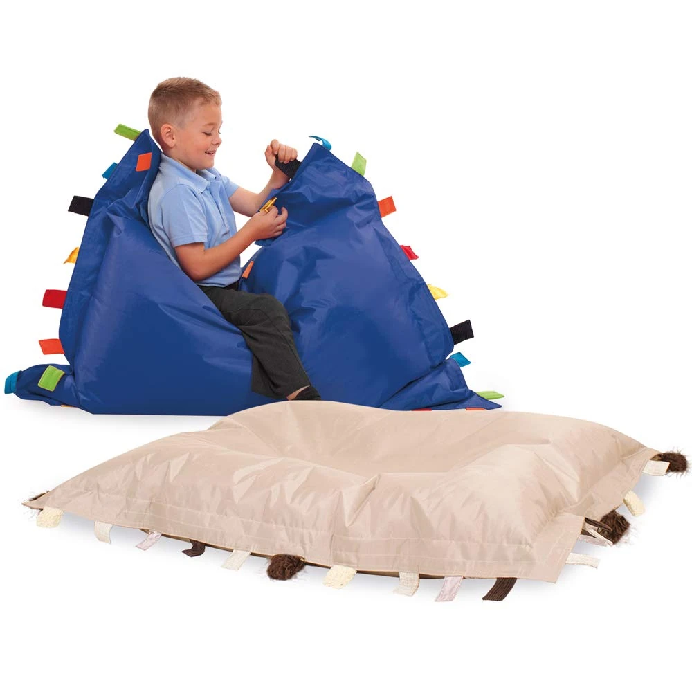 Office Needs Direct Eden Touch Tags Bean Bag Sensory SEN Floor Cushions Pack 2 Blue Natural Early Years KS1 KS2