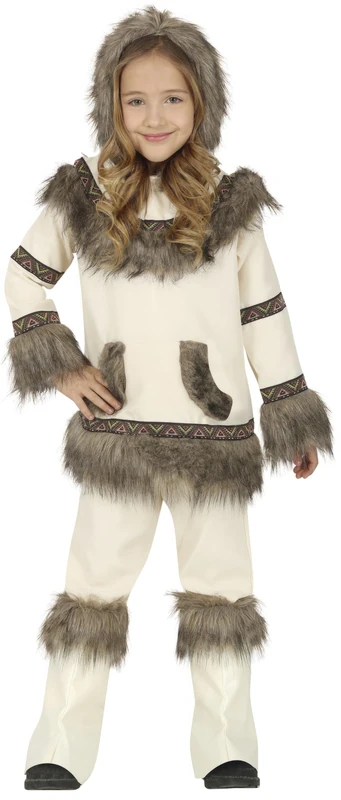 FIESTAS GUIRCA | Eskimo Fancy Dress Costume Children (10-12 Years) - Shirt, Hood and Trousers - World Cultures Costumes for Halloween, Carnival and Fancy Dress Parties - Unisex - Beige and Brown