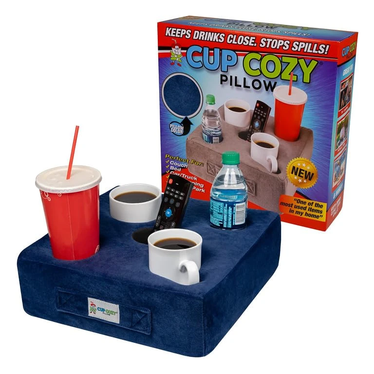 Cup Cozy Deluxe Pillow (Navy)- As Seen on TV-The World's Best Cup Holder! Keep Your Drinks Close and Prevent Spills. Use it Anywhere-Couch, Floor, Bed, Man cave, car, RV, Park, Beach and More! - Image 1