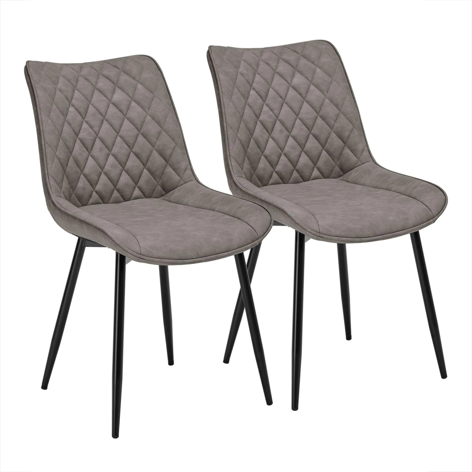 WOLTU Dining Chairs Set of 2, Accent Chairs for Kitchen/Bedroom/Reception Room/Balcony, Leatherette, Dark Grey, with Backrest and Padded Seat