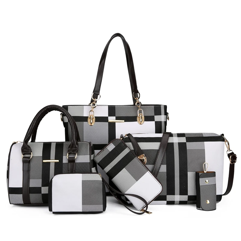 2E-youth Women's Set Tote Handbag Satchel Shoulder Bag Purse, Black, White, Grey, L