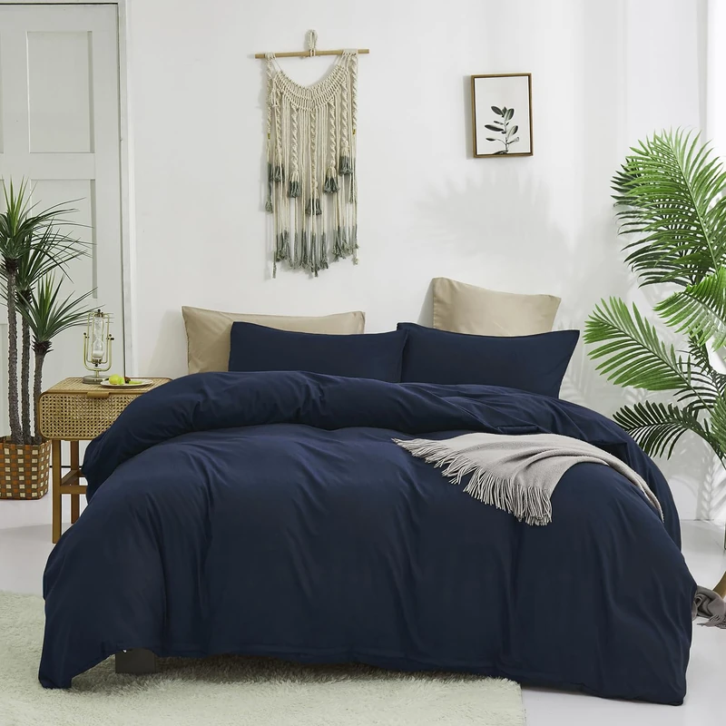 KAREVER Navy Blue Comforter Queen Bedding Set Women Soft Dark Navy Bedding Comforter Set Men Breathable Durable Bed Set