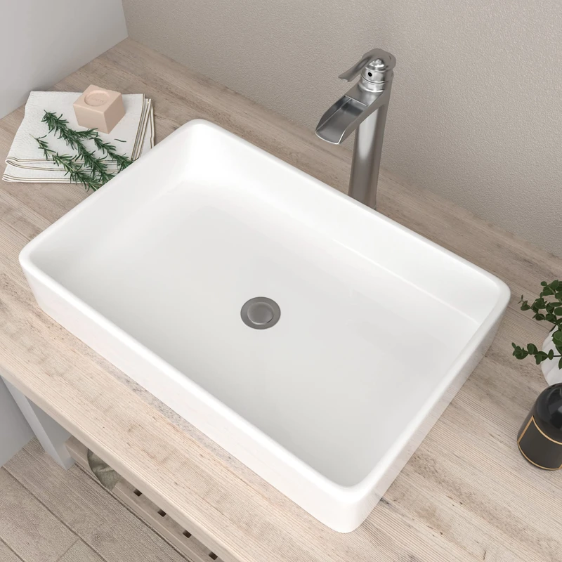 Rectangle Vessel Sink Above Counter- Mocoloo 24"X16" Bathroom Sink Countertop White Porcelain Ceramic Lavatory Vanity Sink Basin