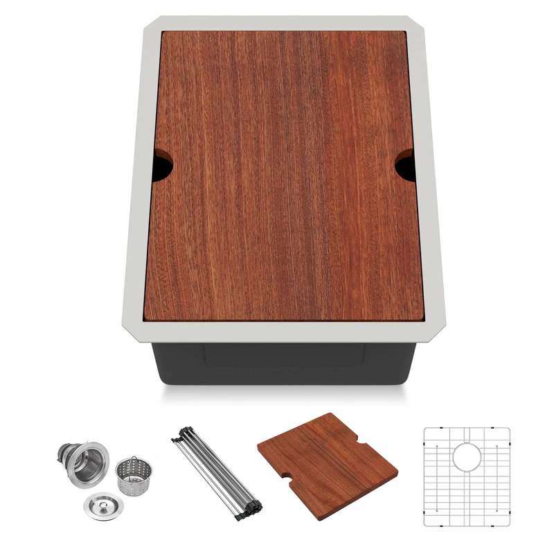 Lordear Undermount Bar Sink 15 x 19 x 10 Inch Kitchen Sink 16 Gauge Stainless Steel Small Sinks Kitchen Single Bowl Workstation with Cutting Board