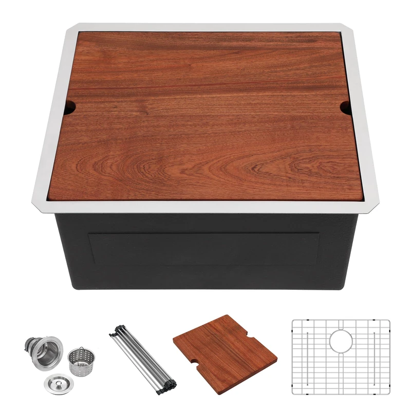 Lordear 23 Inch Laundry Room Sink Undermount 16 Gauge Stainless Steel Single Bowl 13 Inch Deep Handmade Utility Sink with Full Cutting Board, 23" x 19" x 13"