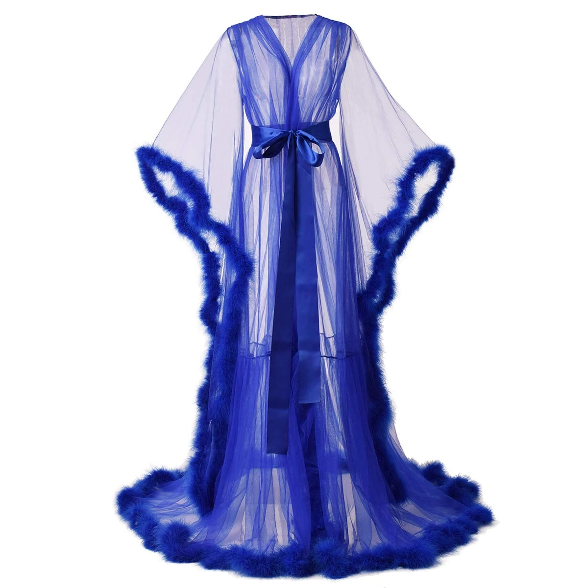 GRACEART Women's Dressing Gown Bathrobe Pregnant Women Photography Props Feather Robe Perspective Chiffon Lingerie Maxi Dress (Blue, M)