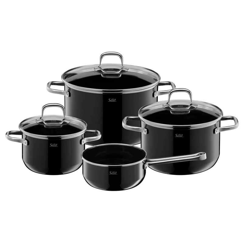 Silit Elegance Line 4-Piece Induction Saucepan Set with Glass Lid, Silargan Functional Ceramic, Induction Pots Set Nickel-Free