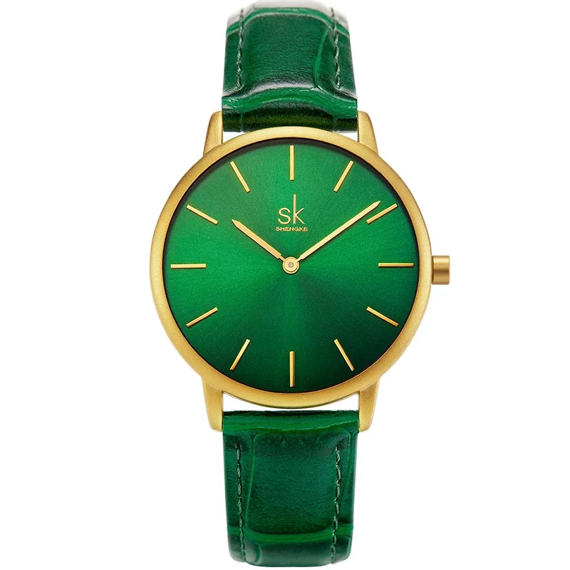 SHENGKE Classic Simplicity Women Watch Genuine Leather Strap Elegant Women Watches Ladies Wristwatch(Green)