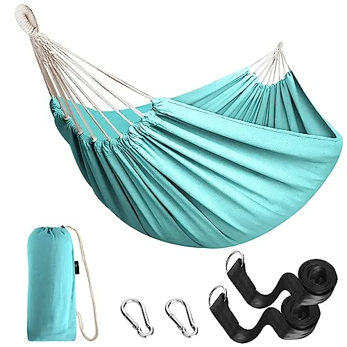 Anyoo Cotton Hammock Comfortable Fabric with Tree-friendly Straps, Durable Portable Hammock with Travel Bag,Perfect for Garden Camping Outdoor/Indoor Patio Balcony Backyard