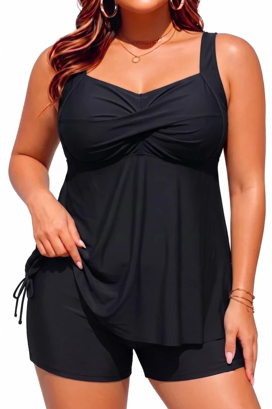 Aqua Eve Women's Plus Size Tankini Swimsuit Two Piece Flowy Swimdress Bathing Suits with Shorts, Black, 20 Große Größen