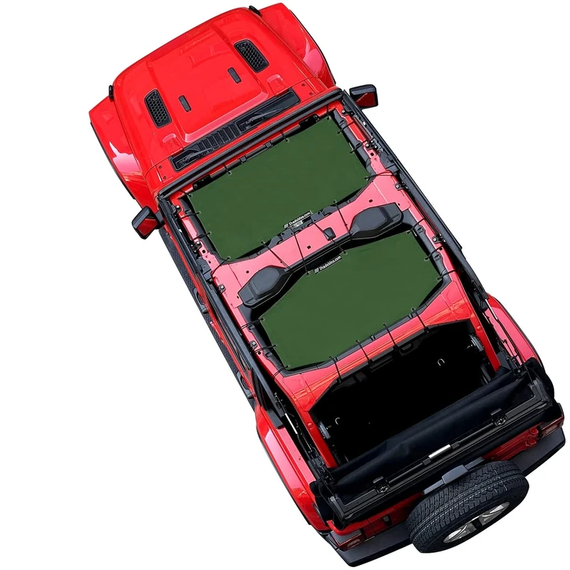 Shadeidea Jeep Wrangler Sun Shade JL (2018 - Current) 4 Door Top Sun Shade Front & Rear Green Forest JLU Mesh Screen Cover, UV Blocking with Case - 10 Years Life
