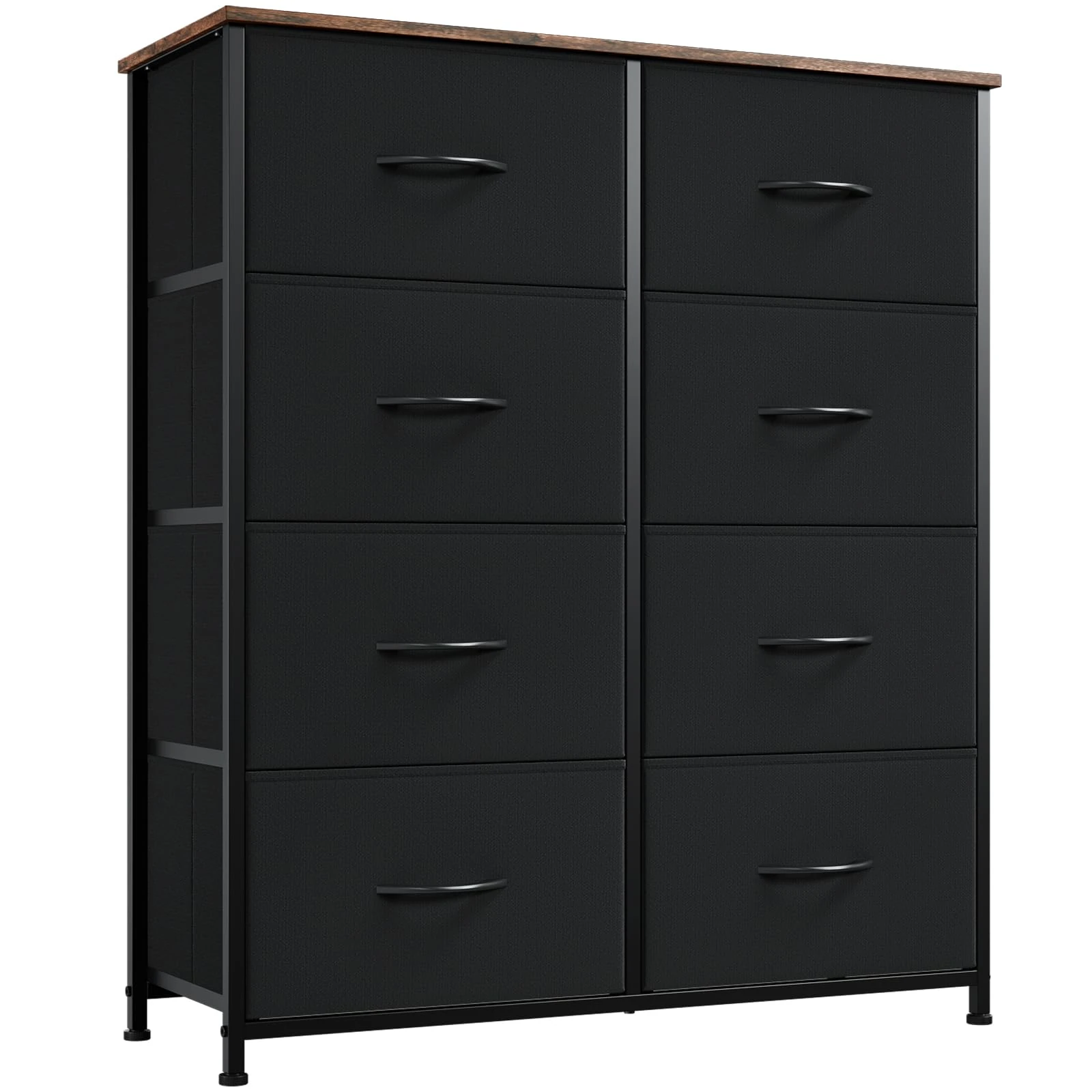 Somdot Tall Chest of Drawers for Bedroom with 8 Drawers, Wide Storage Organiser Fabric Dresser for Closet Nursery Bedside Living Room Laundry Entryway Hallway, Black Rustic Brown