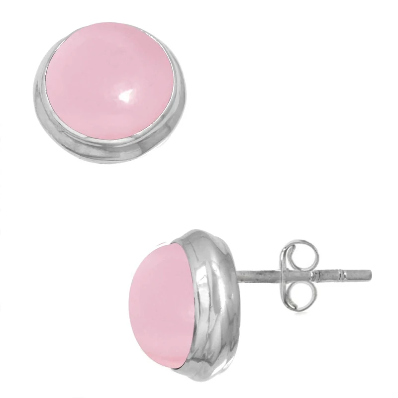 Jeweloporium Pink Rose Quartz Stud Silver Earring, 925 Sterling Silver Earring for Women, Round Stone Boho Jewellery