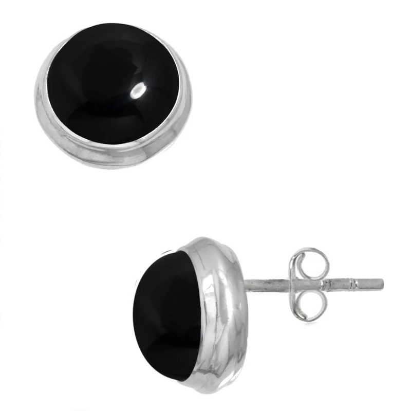 Jeweloporium Black Onyx Stud Silver Earring, 925 Sterling Silver Earring for Women, Natural Round Stone Boho Jewellery