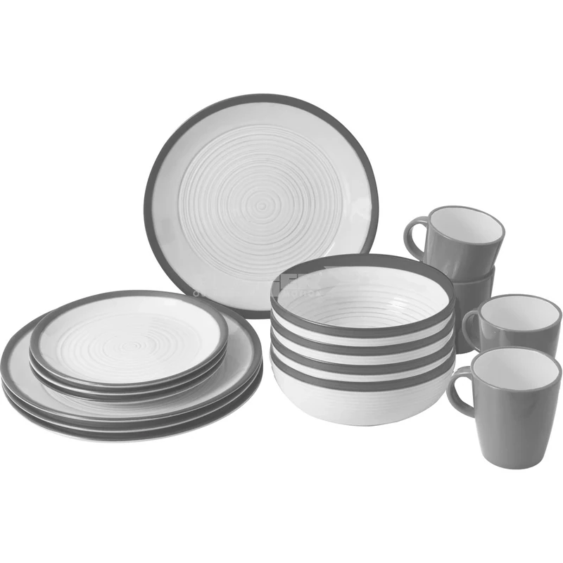 BRUNNER Camping Tableware Set (Set of 16 Pieces) for 4 People - Lunch Box Bellagio - Made of High Quality Stone Touch Melamine, Non-Slip and Durable