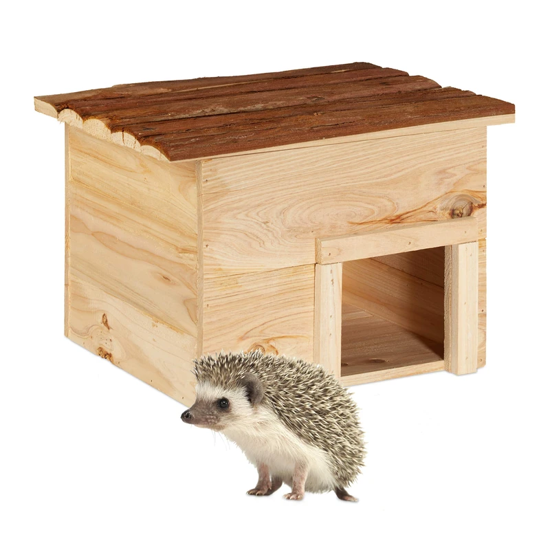 Relaxdays Hedgehog House - Natural Fir Wood Winter Shelter