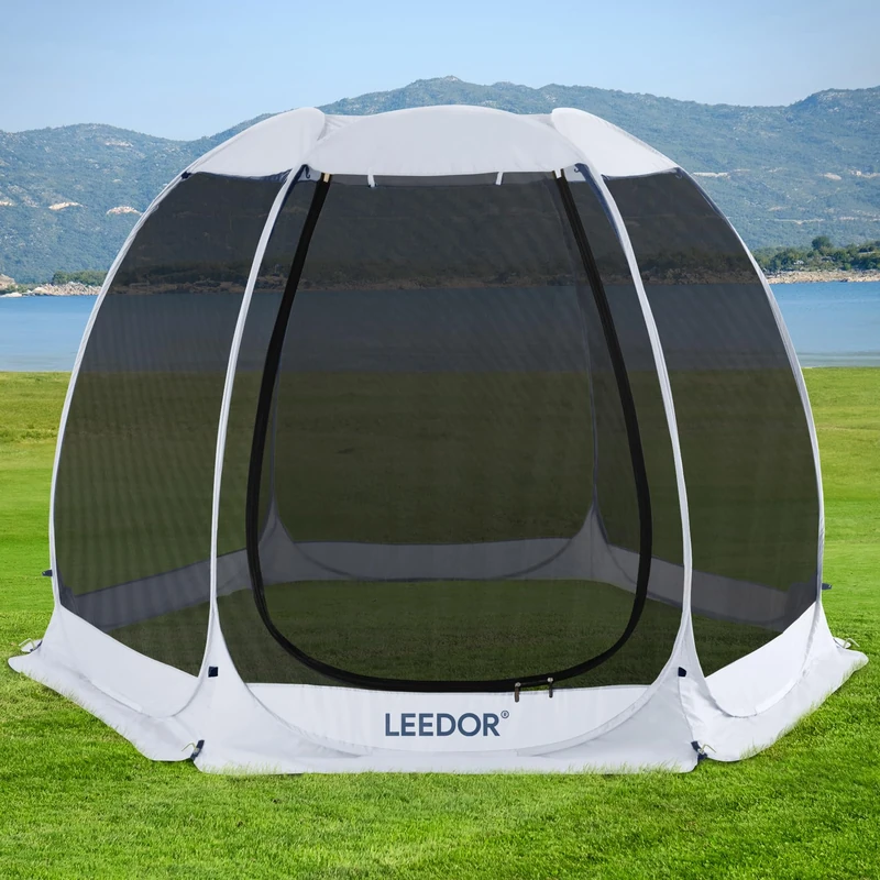 Leedor Gazebos for Patios Screen House Room 4-6 Person Canopy Pergolas Mosquito Net Camping Tent Dining Pop Up Sun Shade Shelter Mesh Walls Not Waterproof Gray,10'x10'