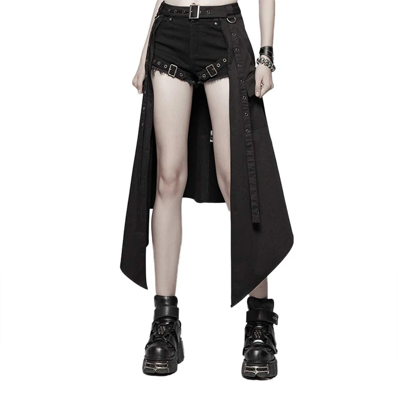 Punk Rave Women's Punk Daily Half Skirt Woven Fabric Adjustable Streetwear Hip Hop Personality Skirt - Black - XS/S - Image 1