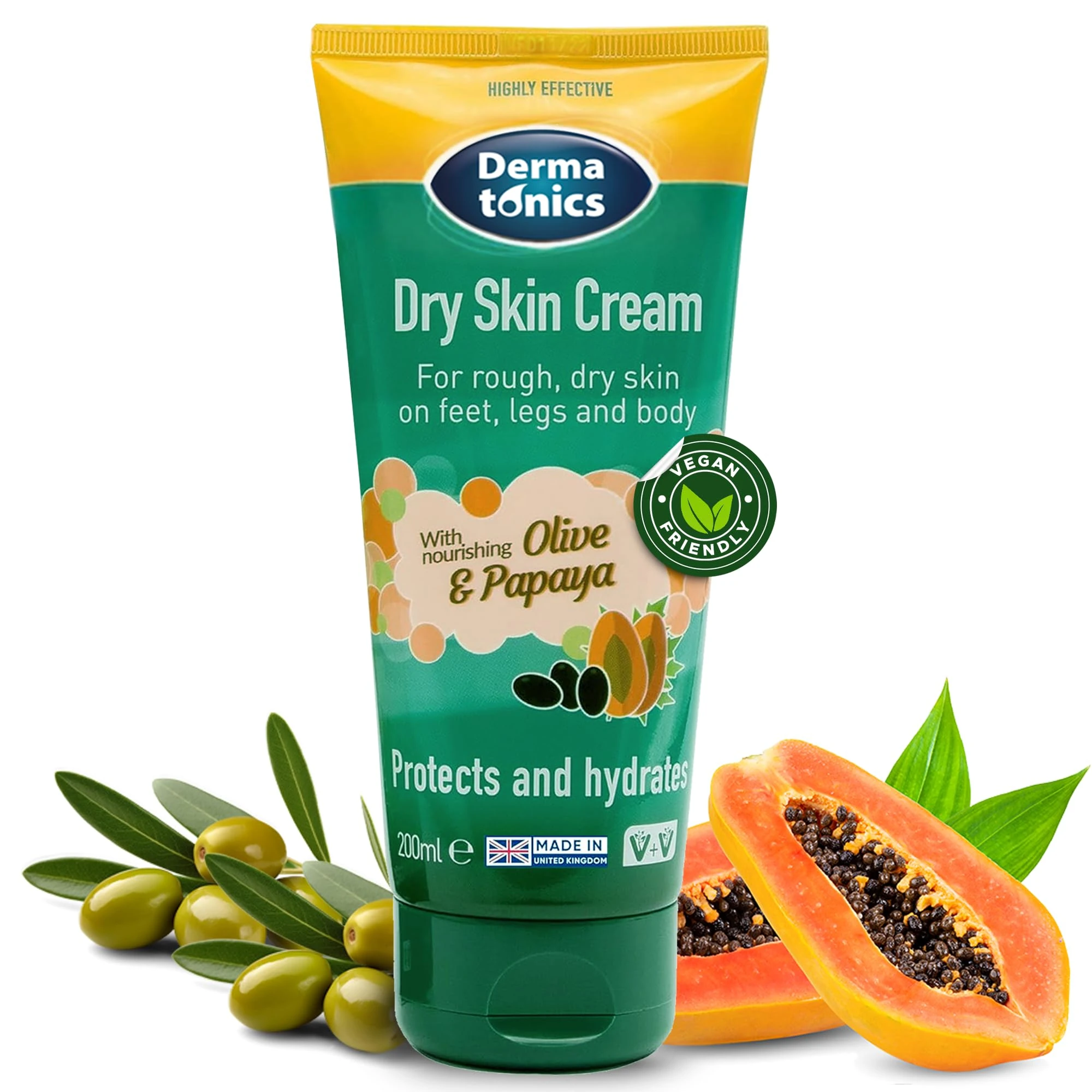 Dermatonics Natural Care Dry Skin Cream | Enriched with 10% Urea, Olive & Papaya Extracts | Suitable for Diabetics | Long lasting Hydration & Gentle Scent | Vegan Friendly | 200 ml