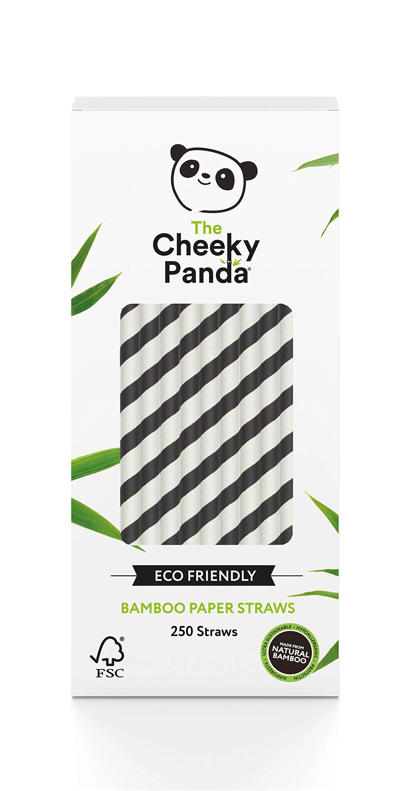 The Cheeky Panda Bamboo Paper Straws | 250 Coloured Drinking Straws with Black Stripes (Package may vary)