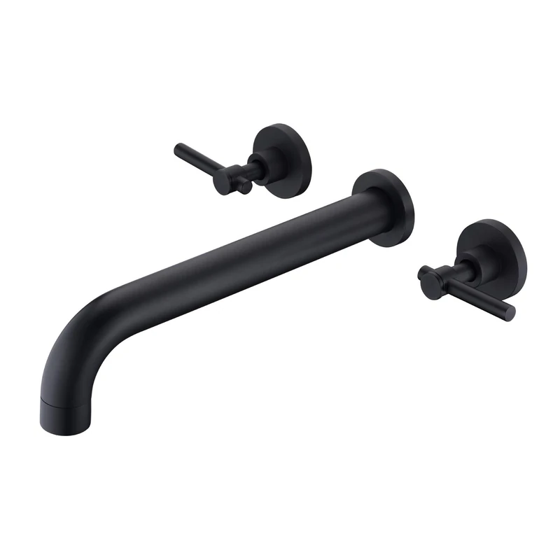Wall Mount Tub Filler Matte Black Tub Faucet High Flow Two Handles Solid Brass, sumerain