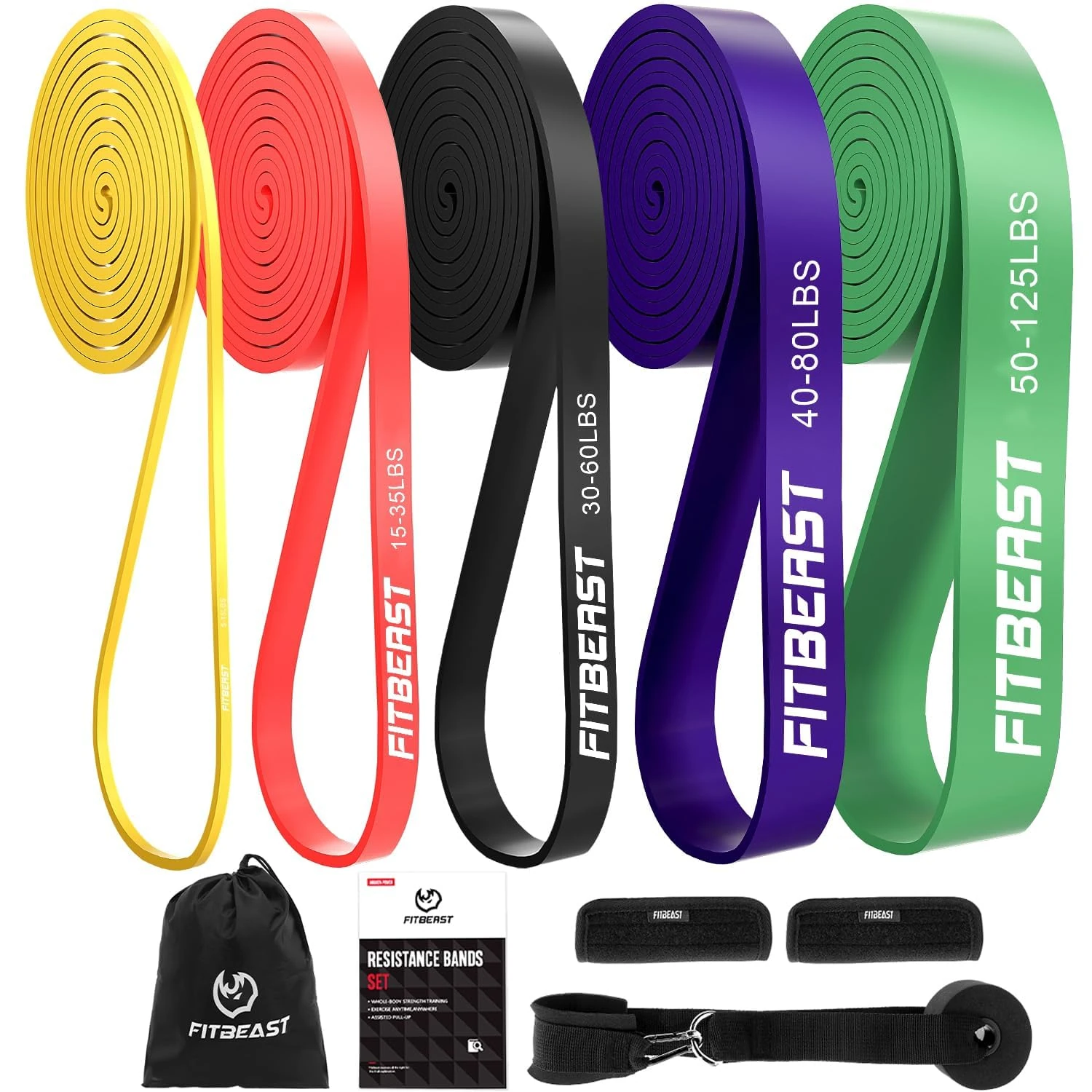 FitBeast Pull Up Bands Set, 5 Different Levels Resistance Band Pull Up for Calisthenics, Bodyweight Training, Muscle Toning, Yoga, Stretch Mobility, Pull Up Assistance Bands (Multicolor 5-125 LBS)