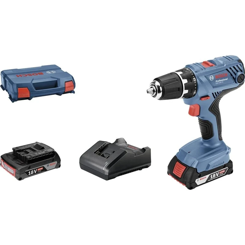 Bosch Professional 18V System Akku-Bohrschrauber GSR 18V-21 (max. Drehmoment: 55 Nm, inkl. 2x2,0 Ah Akku, Ladegerät GAL 18 V-20, L-Case)