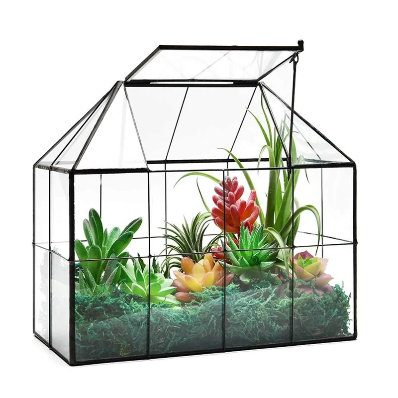 Large Glass Terrarium House Planter – Succulent Plant Terrarium House Shape Glass Greenhouse Terrarium with lid 9.8"X7.9"X5.9" NA