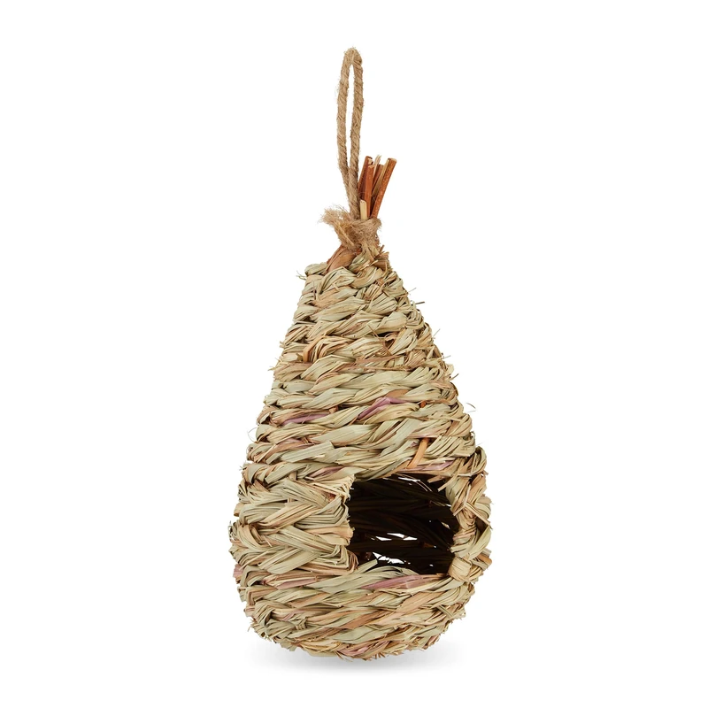 Relaxdays Bird Nest, For Hanging, Balcony, Terrace, Garden, Woven, Straw, H x D: 29 x 12 cm, Natural