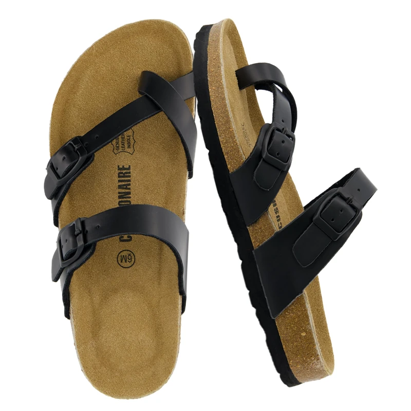 CUSHIONAIRE Women's Luna Cork Footbed Sandal with +Comfort, Black Oily 5 UK W