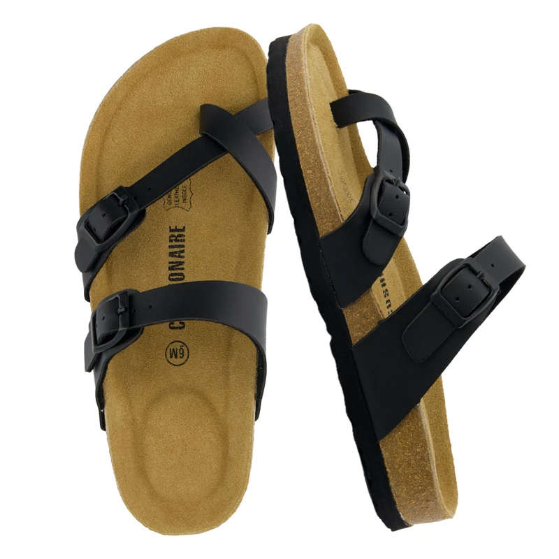 CUSHIONAIRE Women's Luna Cork Footbed Sandal with +Comfort, Black 4 UK W