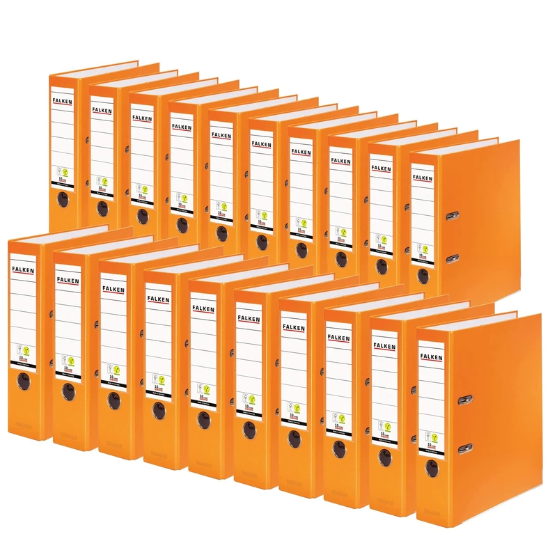 Exacompta - Ref 11286721007F - FALKEN - Vegan PP Lever Arch Files - Suitable for A4 Documents, 80mm Spine , Spine Label, Metal Finger Hole - Orange (Pack of 20)
