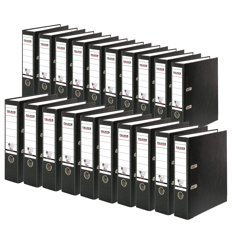 Exacompta - Ref 11285558001F - FALKEN - Recycolor Lever Arch Files - Suitable for A4 Documents, 80mm Spine, Spine Label, Metal Finger Hole - Black (Pack of 20)