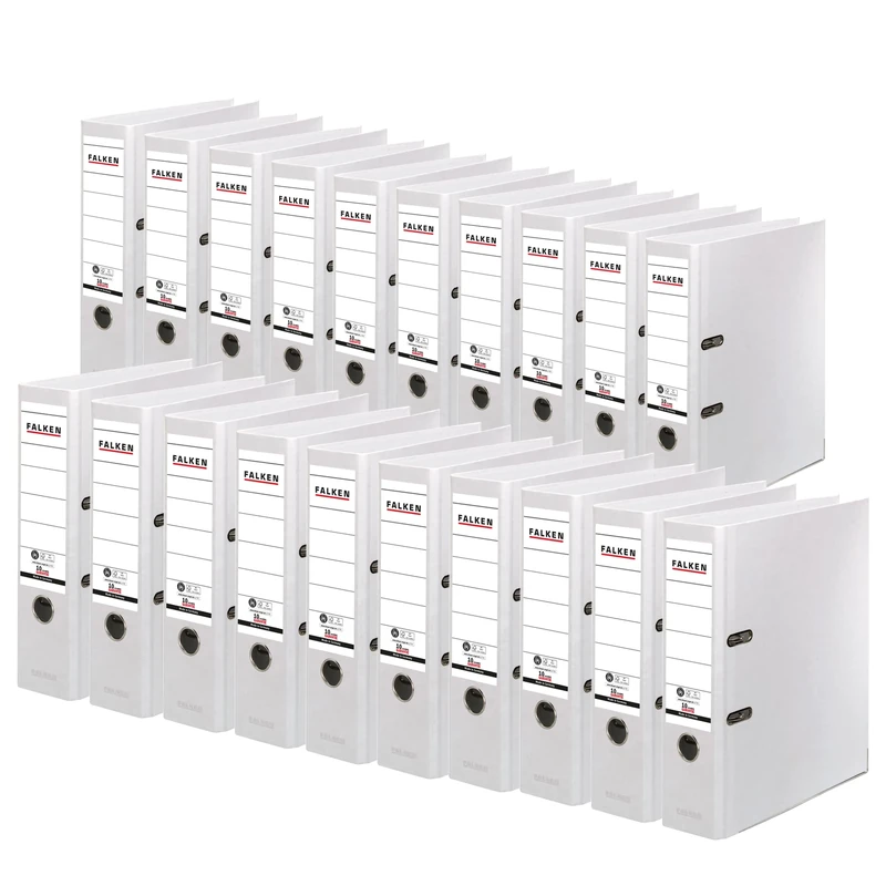 Exacompta - Ref 11285897001F - FALKEN - Recycolor Lever Arch Files - Suitable for A4 Documents, 80mm Spine, Spine Label, Metal Finger Hole - White (Pack of 20)