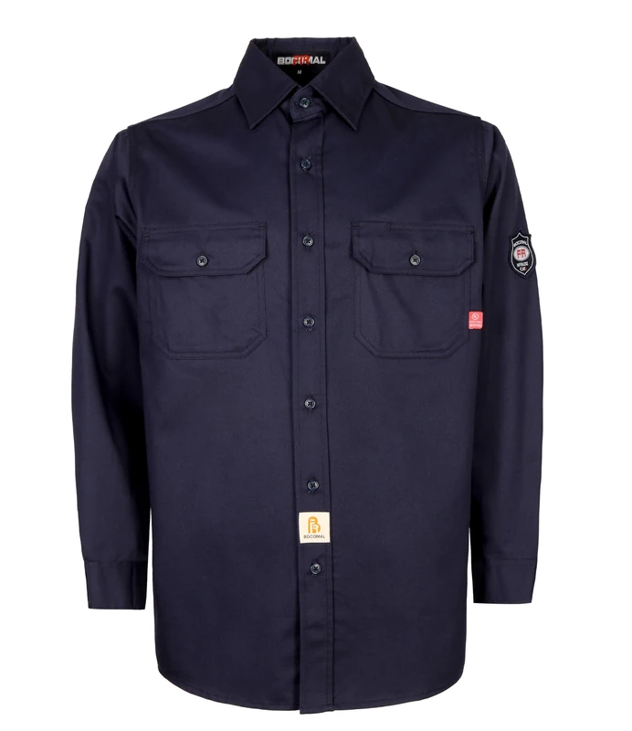 BOCOMAL FR Shirts 6.25oz Lightweight Welding Shirts Flame Resistant Men's Fire Retardant Shirt, Button Navy, Large