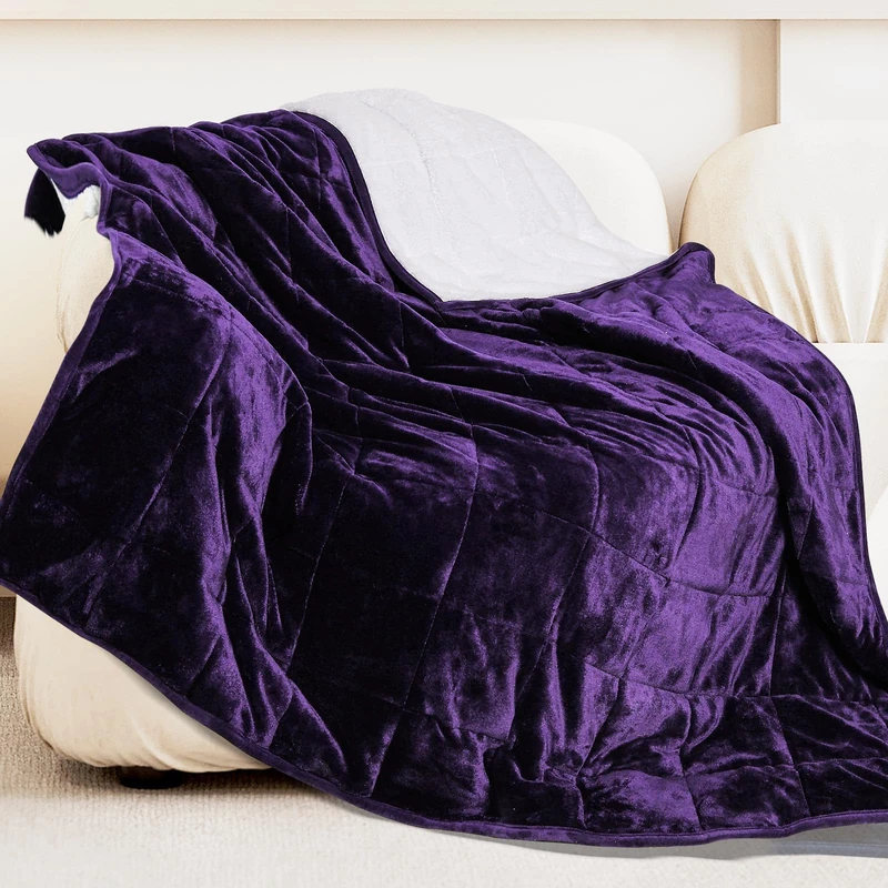 Alomidds Weighted Blanket 15 lbs/20 lbs| 48''x72'', Twin Size, for 140-150lbs Individual, Heavy Blanket Premium Cotton Material with Glass Beads| Grey (Grape Purple, 20lbs-60''x80'')
