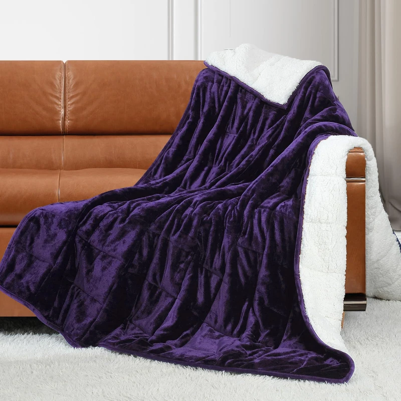 AONELAS Alomidds Weighted Blanket 20 lbs| 48''x72'', Twin Size, for 190-210lbs Adult, Heavy Blanket Premium Cotton Material with Glass Beads| Grape Purple