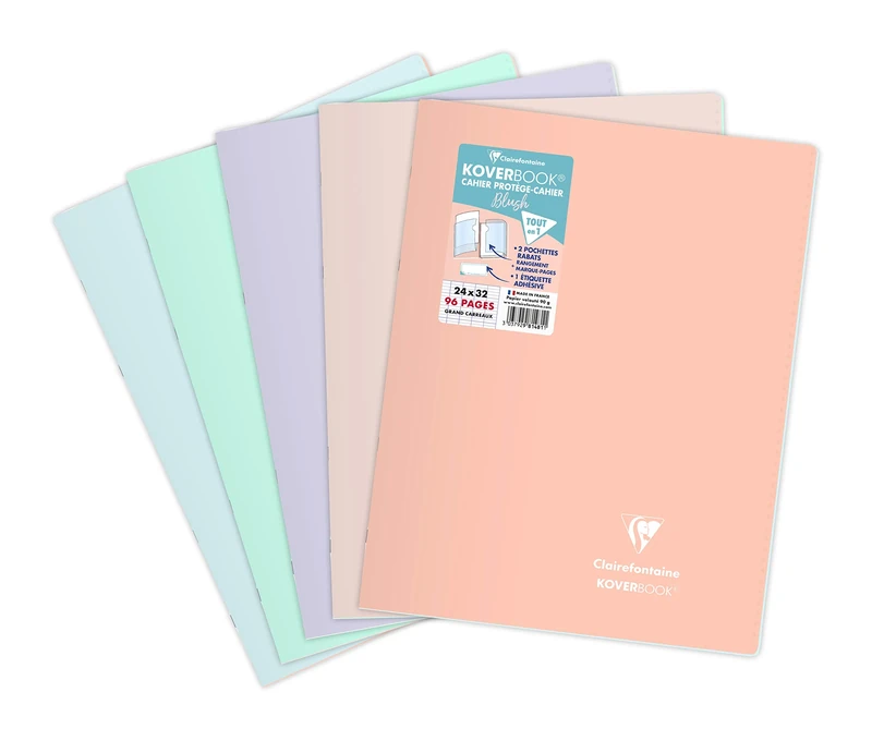 Clairefontaine 981481AMZC Set of 5 Stapled Notebooks Koverbook Blush - 24x32 cm - 96 Seyes Ruled Pages - White Paper 90 g - Opaque Polypro Cover Random Colours